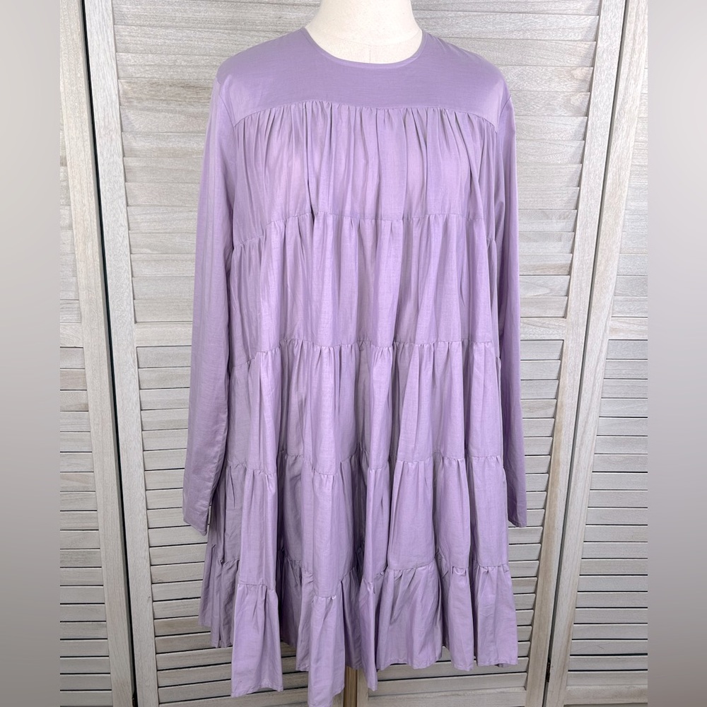 MERLETTE Purple Crew Neck Knee Length Mini Tent Dress-Small